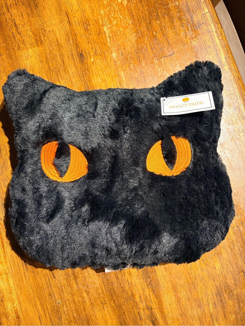 Vital Target Black Cat Plush Pillow with Orange Eyes